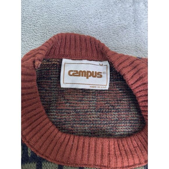 Vintage 80s Campus Knit Pullover Sweater Men's Size Medium Orange - Picture 3 of 6